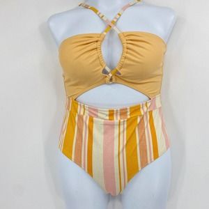 Cupshe Brynn Cutout One Piece Swimsuit Orange Striped Sz XL